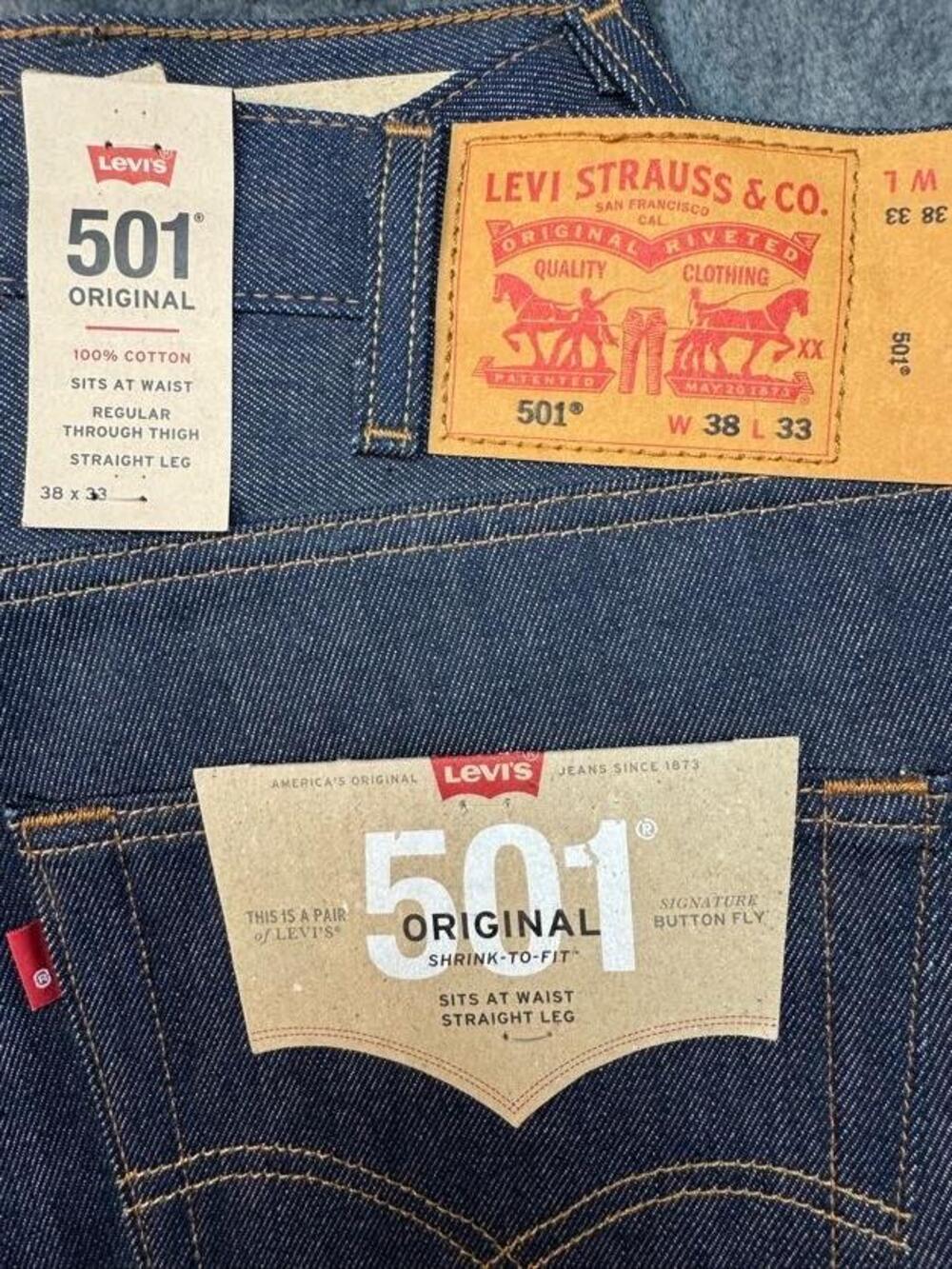 Levi's 501 Jeans Mens 38x33 Blue Raw Shrink-To-Fit Straight Button Fly Denim